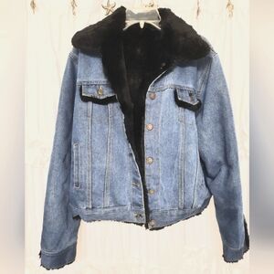 Womens Fur Lined Jean Jacket Large Ladies Coats Clothing